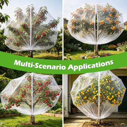 4PCS 10Ft × 10Ft Fruit Tree Netting with Zipper and Drawstring, 60 Mesh Thickened Garden Bird Netting for Blueberry Bushes, Fruits, Vegetables, Insect Bird Barrier Mesh Protective Cover - size: 10Ft × 10Ft