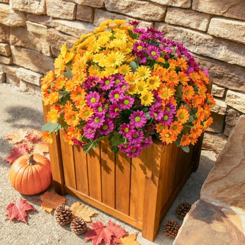 Daisy Artificial Flowers for Outdoors Summer Fall Decoration, 6 Bundles Fake Mums Silk Flowers for Outside Look Real UV Resistant Fake Plants Faux Flowers for Planter Front Door Home Indoor Porch, Mix - color: Mixed Colors