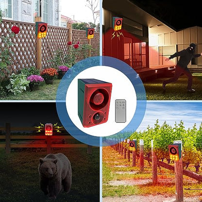 ChunHee Solar Outdoor Motion Sensor Alarm Dog Barking Gunshot Sound 130dB - color: Red-1pack