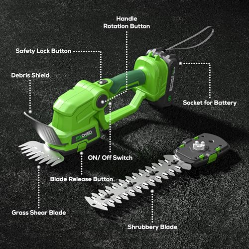 21V Cordless Hedge Trimmer, 2 in 1 Handheld Bush Trimmer with 2000mAh Batteries + Charger, Electric Grass Shear for Garden Yard Lawn Care, Powerful & Lightweight - size: Hedge Trimmer + 1 Battery