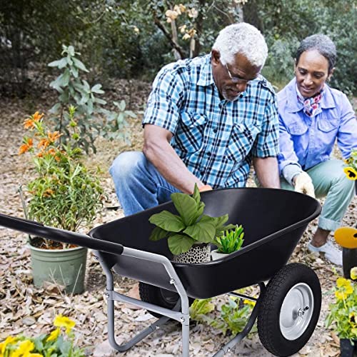 2-Wheeled Garden Wheelbarrow, Heavy Duty Garden Cart, Easy Loading and Dumping Utility Wagon for Outdoor Lawn Yard Farm Ranch, Black - color: Black
