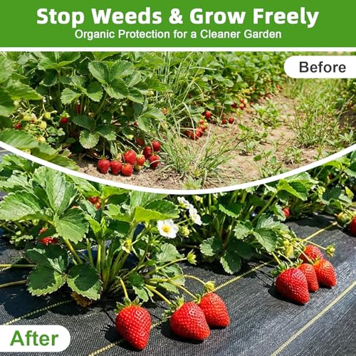 Shade&Beyond 5ftx100ft Weed Barrier Fabric, 3.2oz Heavy Duty Permeable Landscape Fabric, Woven UV Resistant Ground Cover with Staples for Gardens/Yards/Landscaping - size: 05ft x 100ft