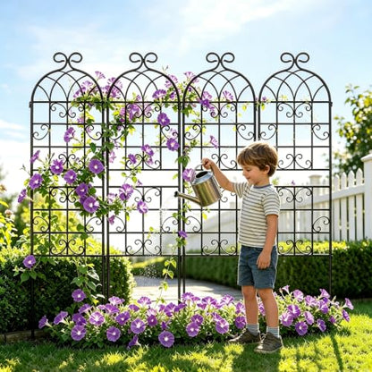 Lorenzo 72 x 80 inch Metal Garden Trellis for Climbing Plants, Black Metal Coating Rustproof, Perfect for Supporting Climbing Plants Outdoor - style: 4 Pack