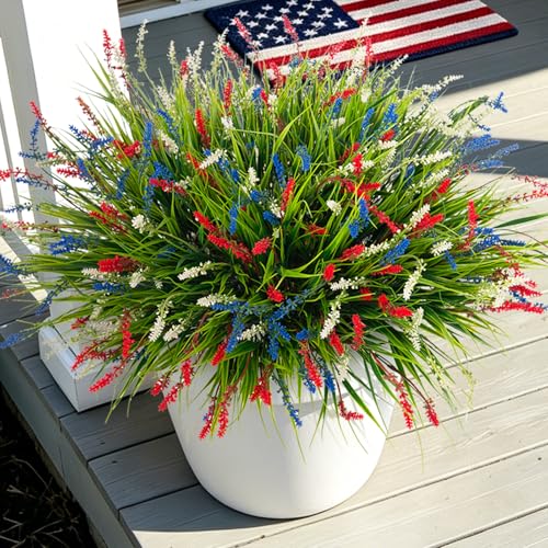 Ammyoo Artificial Fake Plants UV Resistant for Outdoor Decoration - color: Red Blue White, size: 12 Pcs