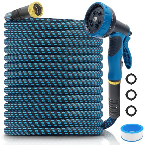 garden hose, non-extendable and ultra-lightweight 25 ft, equipped with 10-function nozzle. Kink-free, sturdy, flexible, and wear-resistant, suitable for use in yards, lawns, outdoors (25 FT) - size: 25 FT