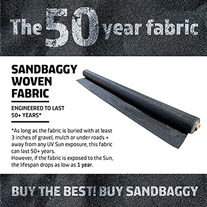 Sandbaggy 17 ft x 100 ft Landscape Fabric, Extra Wide Heavy Duty Weed Barrier Fabric, 100% Virgin Polypropylene Ground Cover for Organic Gardens, Farm Rows, Pathways, Mulch and Gravel - size: 3 oz - 17.5 ft x 100 ft Roll