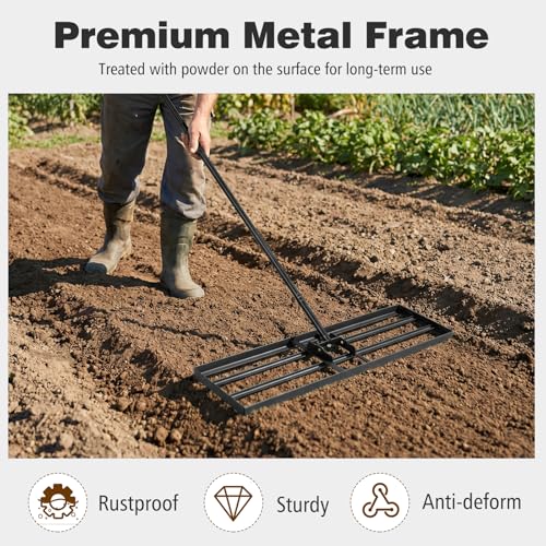 36" x 10" Lawn Leveling Rake, Heavy Duty Landscape Rake with 69" Handle, Non-Slip Grip & Flat Head, Space-Saving Lawn Level Tool for Garden, Backyard, Golf Course & Sports Field (Black) - color: Black