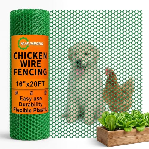 Plastic Wire Mesh Fence 16in x 20Ft Plastic Chicken Wire Mesh for Poultry, Dogs, Rabbit, Snake Barrier & Gardening Versatile Plastic Fencing (16in x 20Ft, Green) - color: Green, size: 16in x 20Ft