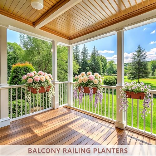 Deck Railing Planter Boxes Adjustable Window Boxes Planter Set of 2, Red - color: Red