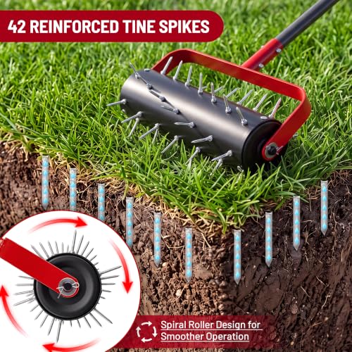 Suchtale Rolling Lawn Aerator with 42 Spikes, 71" Manual Yard Aerator Tool