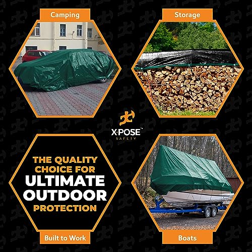 Heavy Duty Poly Tarp - 5' X 7' - 10 Mil Thick Waterproof, UV Blocking Protective Cover - Reversible Green and Black - Laminated Coating - Grommets - by Xpose Safety - color: Green/Black, size: 5 Feet X 7 Feet