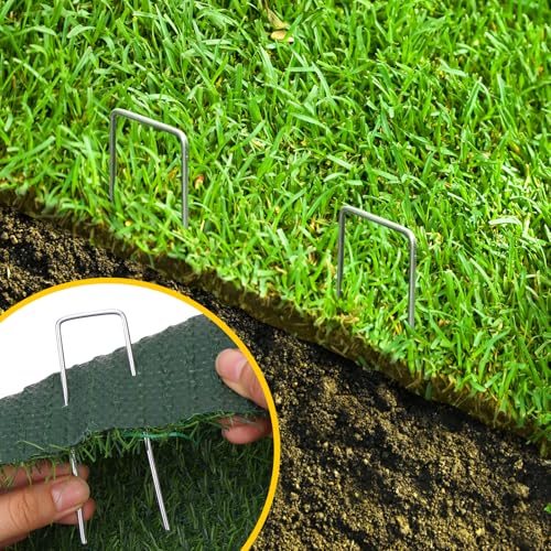 CEWOR 100 Pack Landscape Staples 4 Inch, Galvanized Steel Garden Stakes - size: 4 Inch-100 Pack