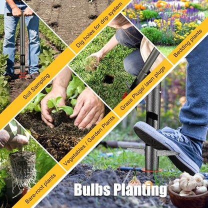 Bulb Planter & Sod Plugger - 34" Long Handle Grass Plugger Tool for Lawn Repair, Heavy Duty Garden Hole Digger with Easy Plug Release for Zoysia Plugs, Bare Spots, Tulip Planting,Turf Transplanting - color: Gray