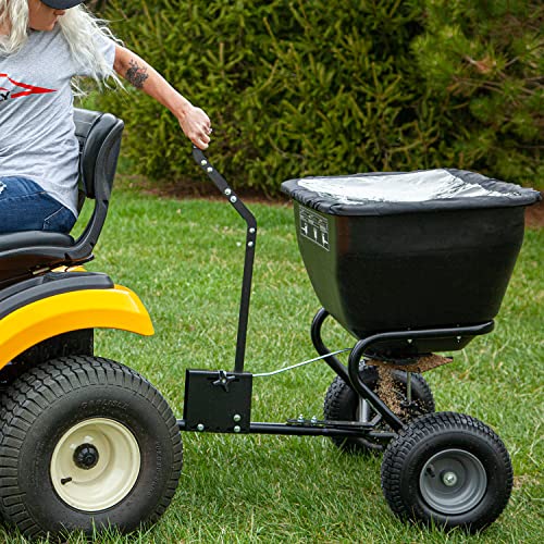 Brinly BS361BH-A Deluxe Tow Behind Broadcast Spreader with Extended Easy-Reach Handle and Weatherproof Cover, 175 lb.