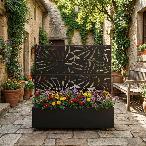 Metal Raised Garden Bed with Trellis and Wheels, 47"x47"x16" (Black-Summer) - color: Black-summer, size: 47"x47"x16"