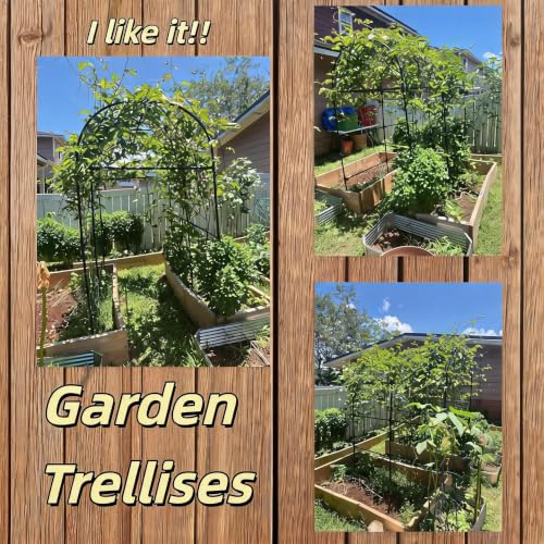 Garden Arch Trellis for Raised Beds, 7.3 FT Metal Cucumber Trellis with Plastic Connectors, u-Shape Plant Support for Climbing Vegetables & Flowers, Weather-Resistant Black - size: 7.5x6x4.1 Ft