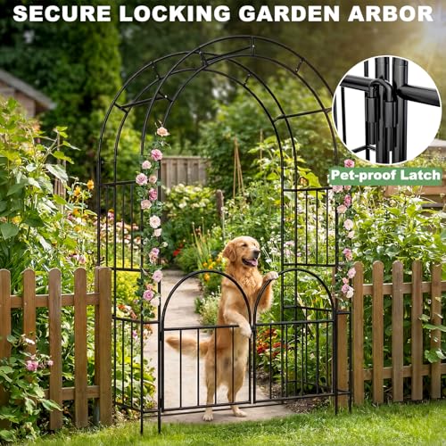 7ft Garden Arbor with Gate, Garden Arch Trellis for Climbing Plants