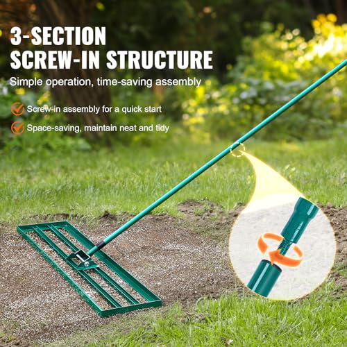 VEVOR Lawn Leveling Rake, 48""x10"" Level Lawn Tool, Heavy-Duty Lawn Leveler with 78"" Steel Extended Handle, Yard Leveling Rake Suit for Garden, Golf Lawn, Farm, Green - size: 48x10 in, style: Classic: Alloy