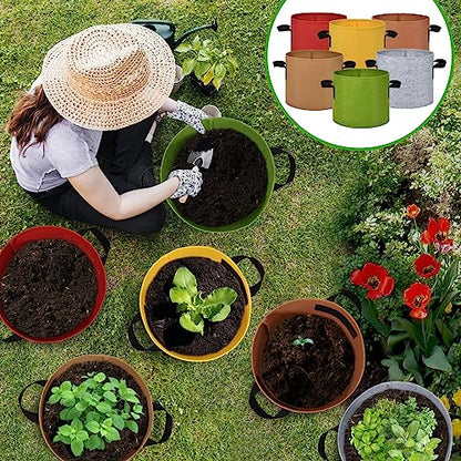6-Pack Fabric Grow Bags 5 Gallon – Colorful 300G Thickened Nonwoven Planter Pots with Sturdy Handles, Breathable Garden Bags for Vegetables, Potato, Flowers - size: 5 Gallon