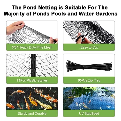 Pond Netting 15 x 20FT, Heavy Duty Pond Netting for Koi Ponds Fine Mesh Net - size: 15x20FT