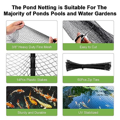 Pond Netting 15 x 20FT, Heavy Duty Pond Netting for Koi Ponds Fine Mesh Net - size: 15x20FT