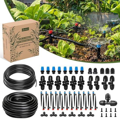 Push-to-Connect Drip Irrigation System Kit, 2-Zone Garden Watering System with 50FT 1/2" Mainline, Leak-Resistant Quick Connect Fittings, Adjustable Emitters for Raised Beds, Greenhouse
