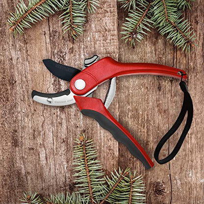 Nevlers 8" Red Anvil Pruning Shears for Gardening w/ 8mm Cut Capacity - color: Red, size: Anvil