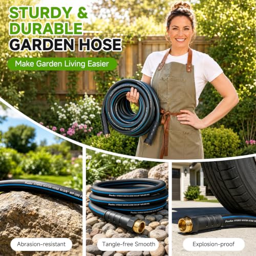 100FT 5/8" Heavy Duty Garden Hose, NON-EXPANDABLE Flexible Water Hose, No Kink - size: 100ft