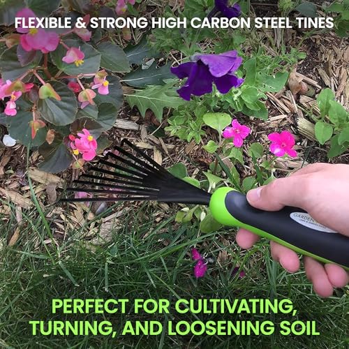Garden Guru Hand Rake Soil Tiller Tool with Ergonomic Handle – Strong Carbon Steel - Rust Resistant – Great for Gardening, Cultivating, Loosening Soil & Spreading Mulch, Raking Flower Beds (2 Pack) - size: 2 Pack