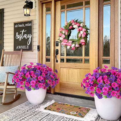 Hrobek Artificial Flowers for Outdoors Faux Petunias Plants UV Resistant - color: Dark Purple Light Purple