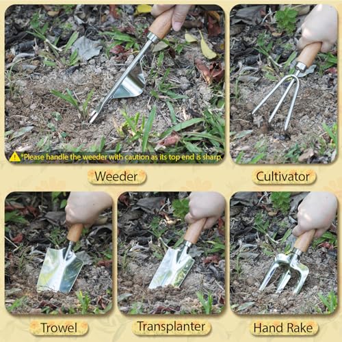 LeMotech Gardening Tools, 10-Piece Heavy Duty Garden Hand Tools Set with Wooden Handle, Durable Fashion Organizer Bag for Garden Supplies, Gardening Gifts for Women Grandmother, Yellow Floral Pattern - style: Yellow Floral Garden Bag