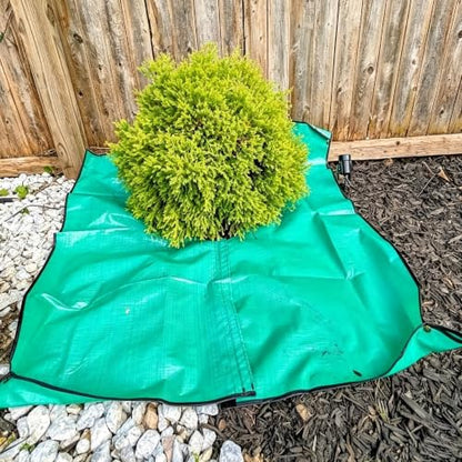 Landscape Pruning Tarp, 78.7“X78.7” Landscape Tarp for Trimming, Trimming Tarps Shrub Trimmings with Four Corner Buckles for Easy Fastening and Leaf Collection. (Green, 12” Hole) - size: 12” Hole