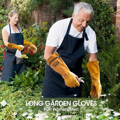 KDK Long Cowhide Gardening Gloves Men Women Thorn Proof Rose Pruning Gloves - size: Large
