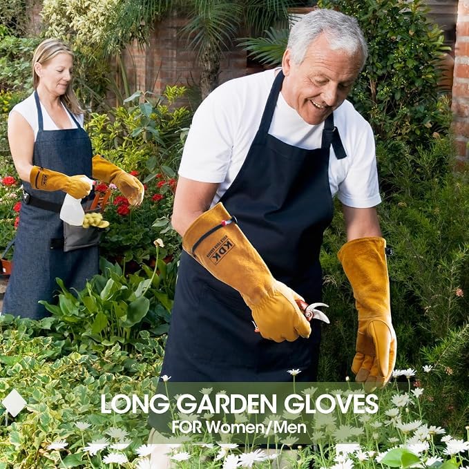 KDK Long Cowhide Gardening Gloves Men Women Thorn Proof Rose Pruning Gloves - size: Medium
