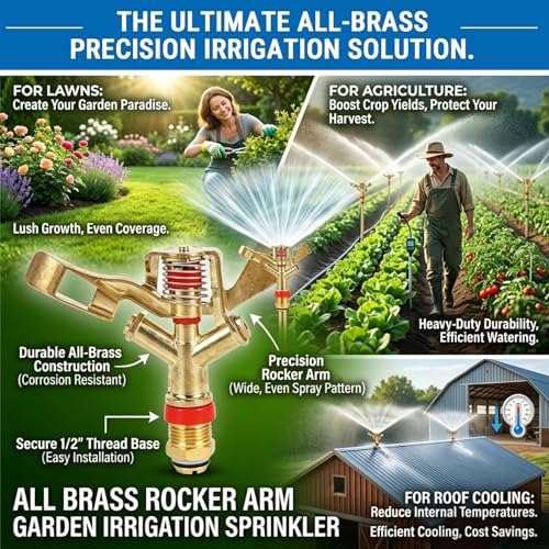 Brass Impact Sprinkler 1/2 Inch 360 Degree Rotating Garden Lawn Irrigation
