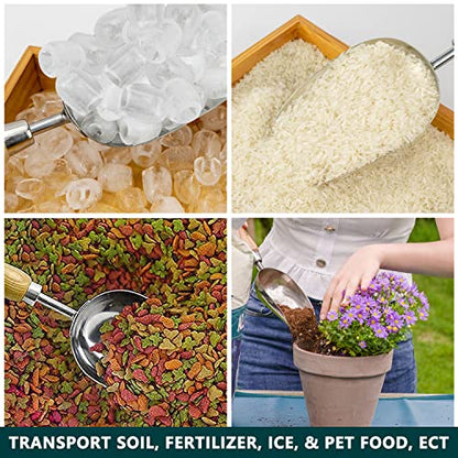 Berry&Bird Loose Soil Scoop, 12.9" Stainless Steel Gardening Scoop with Wood Handle - color: Loose Soil Scoop, size: Small