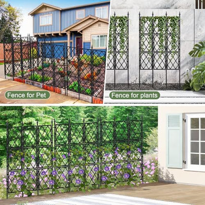 63 Inch Black Metal Pipe Garden Trellis Support Fence Frame for Climbing - color: Black