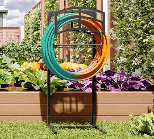 Fire Beauty Heavy-Duty Portable Garden Hose Holder with Storage Basket,120+ lbs Capacity, Holds 180ft 1/2" Hose,Dual Support Rods & Rustproof Screws,Modern Geometric Design - style: Geometric Design