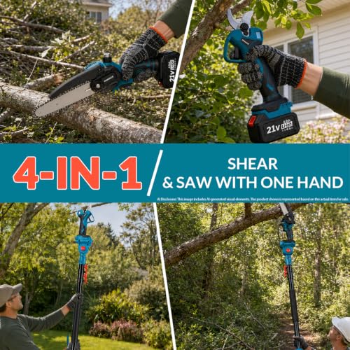 4-in-1 Cordless Pole Saw & Pruning Shears Kit with 7FT Extension Pole