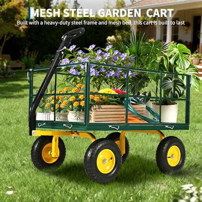 1500 LBS Steel Garden Cart with Removable Sides & Liner - color: Green