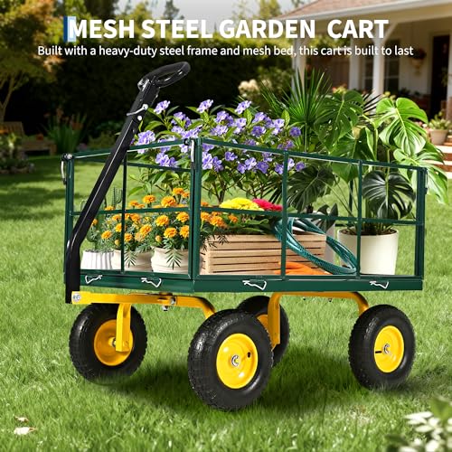 Garvee 1500 LB Heavy Duty Garden Wagon Cart, Outdoor Metal Utility Trailer - color: Green, size: 1500 Lbs