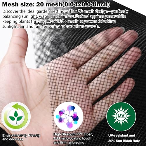 Thicker Garden Mesh Netting, 10’ x 33’ Ultra Fine Black Plant Row Covers for Vegetables Plants Fruits Flowers Protection, Nano PPT, Shading Rate 30% - size: 10FT x 33FT