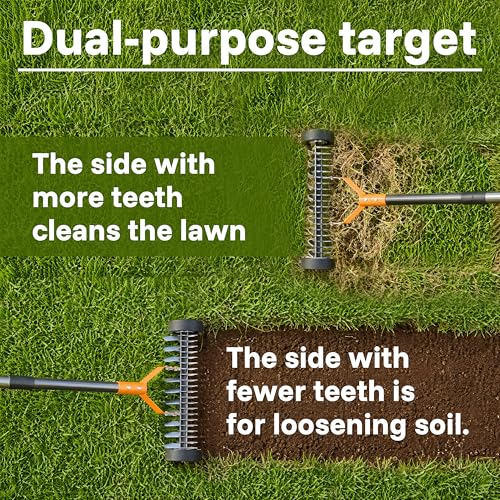 Thatch Rake 15 Inch with Wheels for Lawn Dethatching