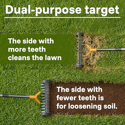 Thatch Rake 15 Inch with Wheels for Lawn Dethatching