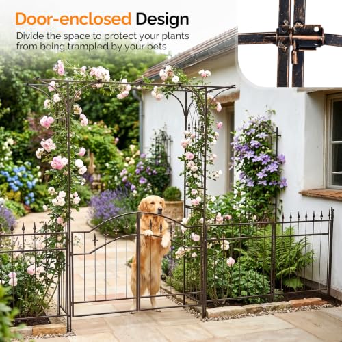 VINGLI Garden Arbor, Arch for Wedding Ceremony Party, Christmas Garden Decor Steel Garden Trellis for Plant Climbing, Pergola for Garden, Backyard, Lawn (Flat Top with Gate,Bronze) - style: Flat Top with Gate,Bronze