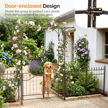 VINGLI Garden Arbor, Arch for Wedding Ceremony Party, Christmas Garden Decor Steel Garden Trellis for Plant Climbing, Pergola for Garden, Backyard, Lawn (Flat Top with Gate,Bronze) - style: Flat Top with Gate,Bronze