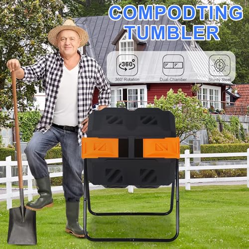 FDW | Outdoor Compost Bin | 43 Gallon | Orange | Dual Chamber Tumbling Bin - color: Orange