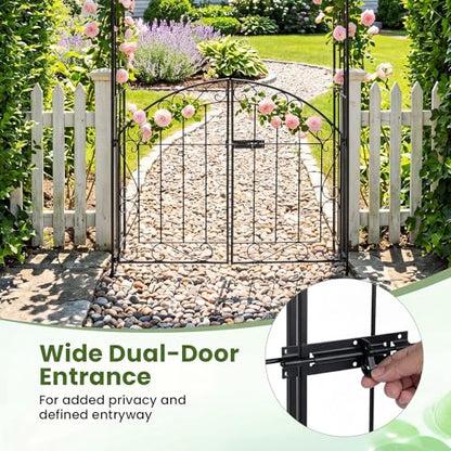 Giantex Garden Arch with Gate, 79" H Heavy-Duty Metal Arbor Trellis - color: Black