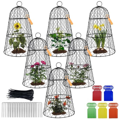 XMxoTxo 6 Packs 11.4" D x 17.7" H Garden Cloches for Plants,Upgraded Triple Combination,Rustproof Chicken Wire Cloches Flip-Top Design,Plant Protectors from Animals,Ideal for Outdoor Plant Protection
