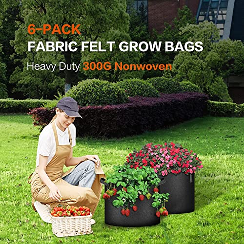 iPower Plant Grow Bag 5 Gallon 6-Pack Heavy Duty Fabric Pots, 300g Thick Nonwoven Fabric Containers Aeration with Nylon Handles, for Planting Vegetables, Fruits, Flowers, Black 2024 Version - color: Black, size: 5 Gallon